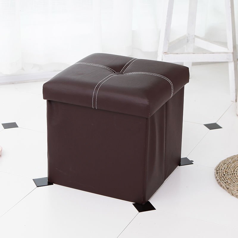 12 inch Non-slip Foldable Ottoman Storage Stool Leather Footstool Storage Box Small Sofa Chair Bench Box Home Organizers Box - immagine 8