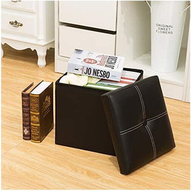 12 inch Non-slip Foldable Ottoman Storage Stool Leather Footstool Storage Box Small Sofa Chair Bench Box Home Organizers Box - immagine 4