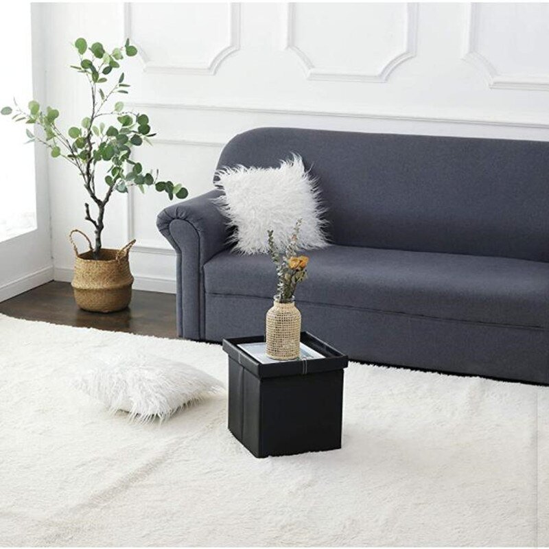 12 inch Non-slip Foldable Ottoman Storage Stool Leather Footstool Storage Box Small Sofa Chair Bench Box Home Organizers Box - immagine 6