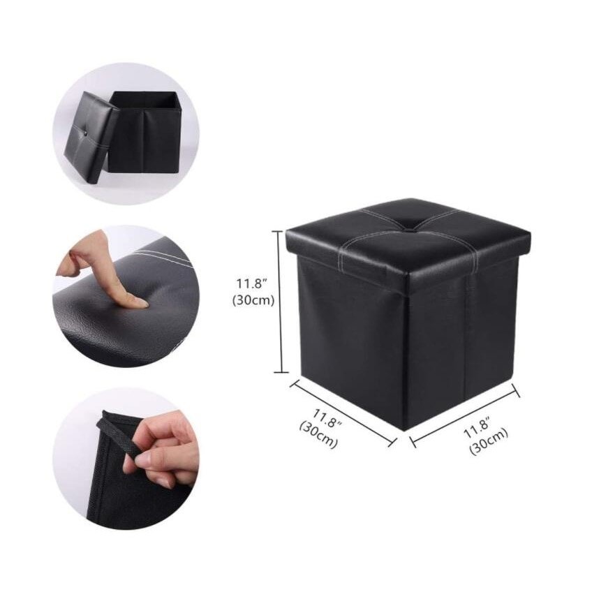 12 inch Non-slip Foldable Ottoman Storage Stool Leather Footstool Storage Box Small Sofa Chair Bench Box Home Organizers Box - immagine 2