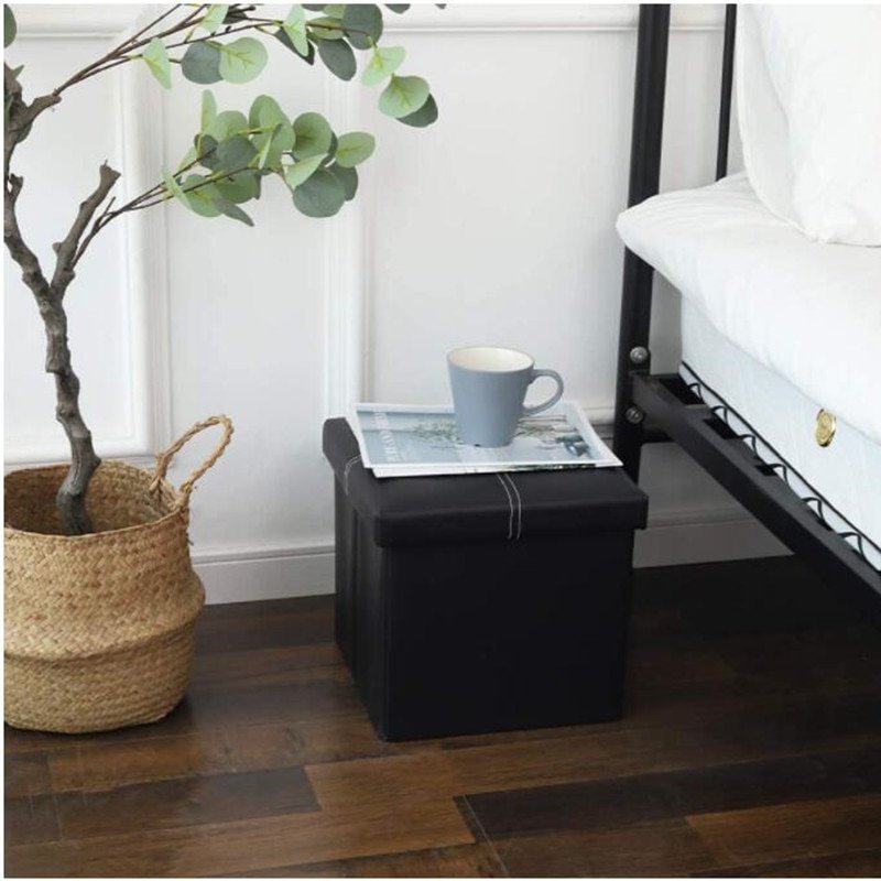 12 inch Non-slip Foldable Ottoman Storage Stool Leather Footstool Storage Box Small Sofa Chair Bench Box Home Organizers Box - immagine 5